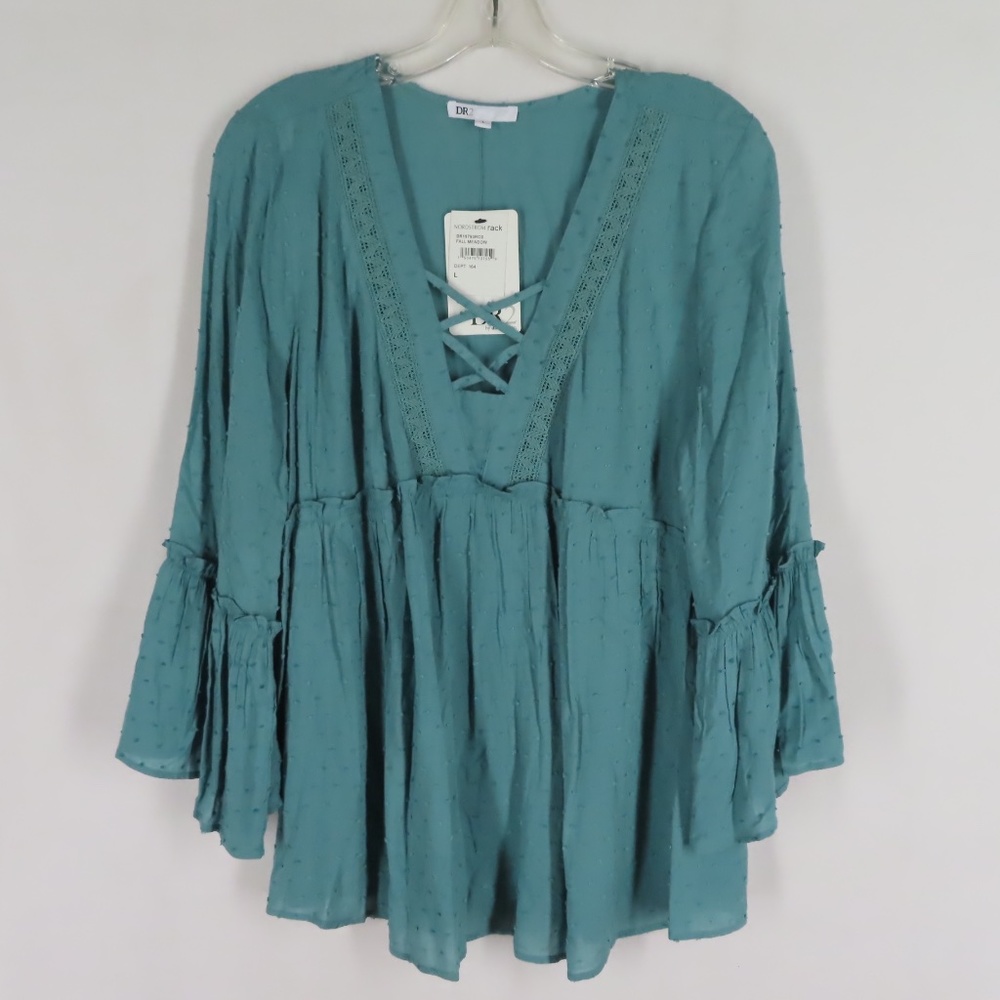 DR2 Daniel Rainn Boho Ruffled Rayon Tunic Top L